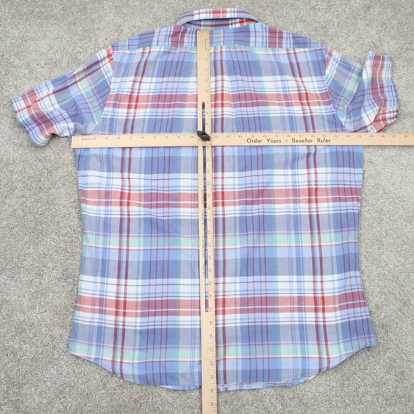 Brooks Brothers Regent Shirt Men Large Blue/Red Plaid Cotton Short Sleeve Button - Picture 9 of 12